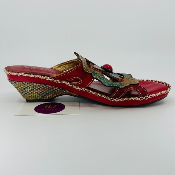L'Artiste Spring Step Women's Enah Red Leather Floral Sandals Size 39 EU/ 8.5 US - Picture 7 of 13